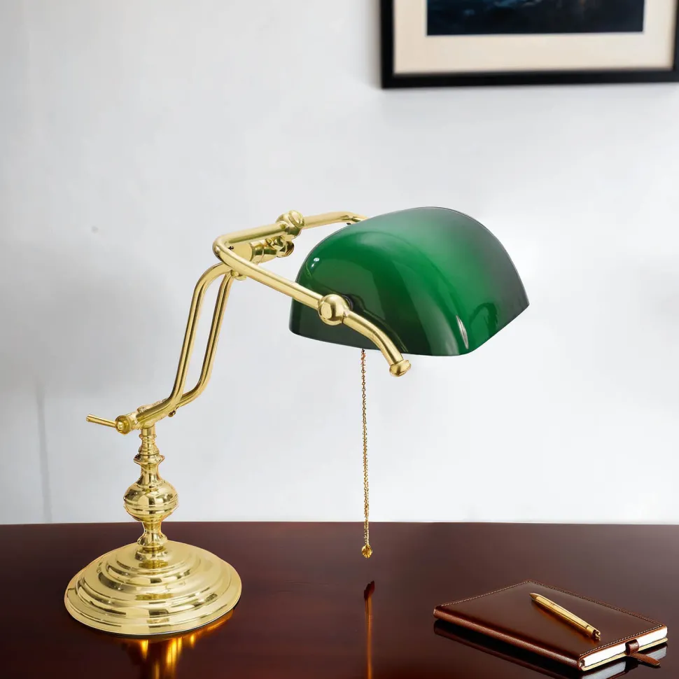 Gebogene Jugendstil Bankerlampe Vergoldet 24 Karat