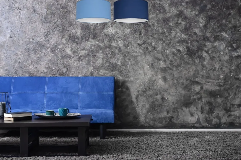 Gemütliche Deckenlampe Stoff Blau E27 L:70 cm blendarm