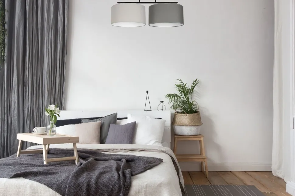 Gemütliche Deckenlampe Stoff Grau Graphit E27 L:70 cm