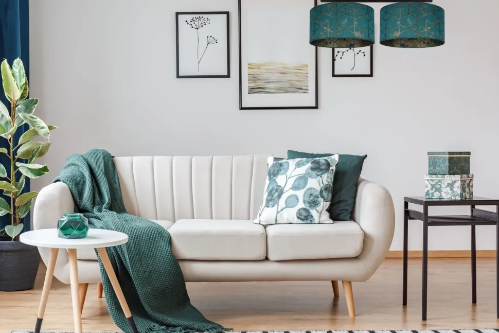 Gemütliche Deckenlampe Stoff Grün Muster E27 L:70 cm