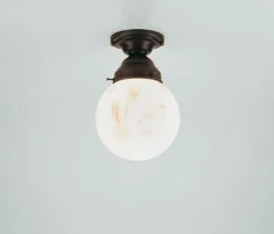 Gemütliche Deckenleuchte Antik Messing Glas Marmor E27