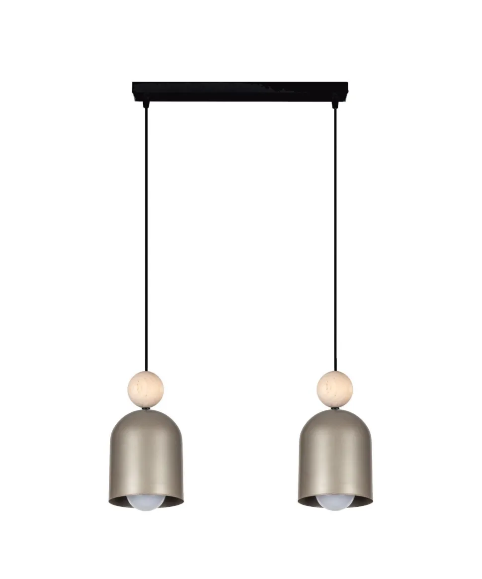 Gemütliche Hängelampe Champagner Metall Holz E27 46 cm