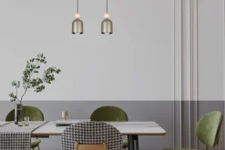 Gemütliche Hängelampe Champagner Metall Holz E27 46 cm