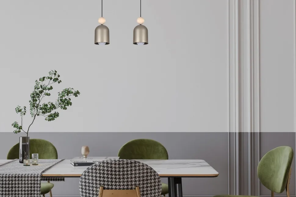 Gemütliche Hängelampe Champagner Metall Holz E27 46 cm