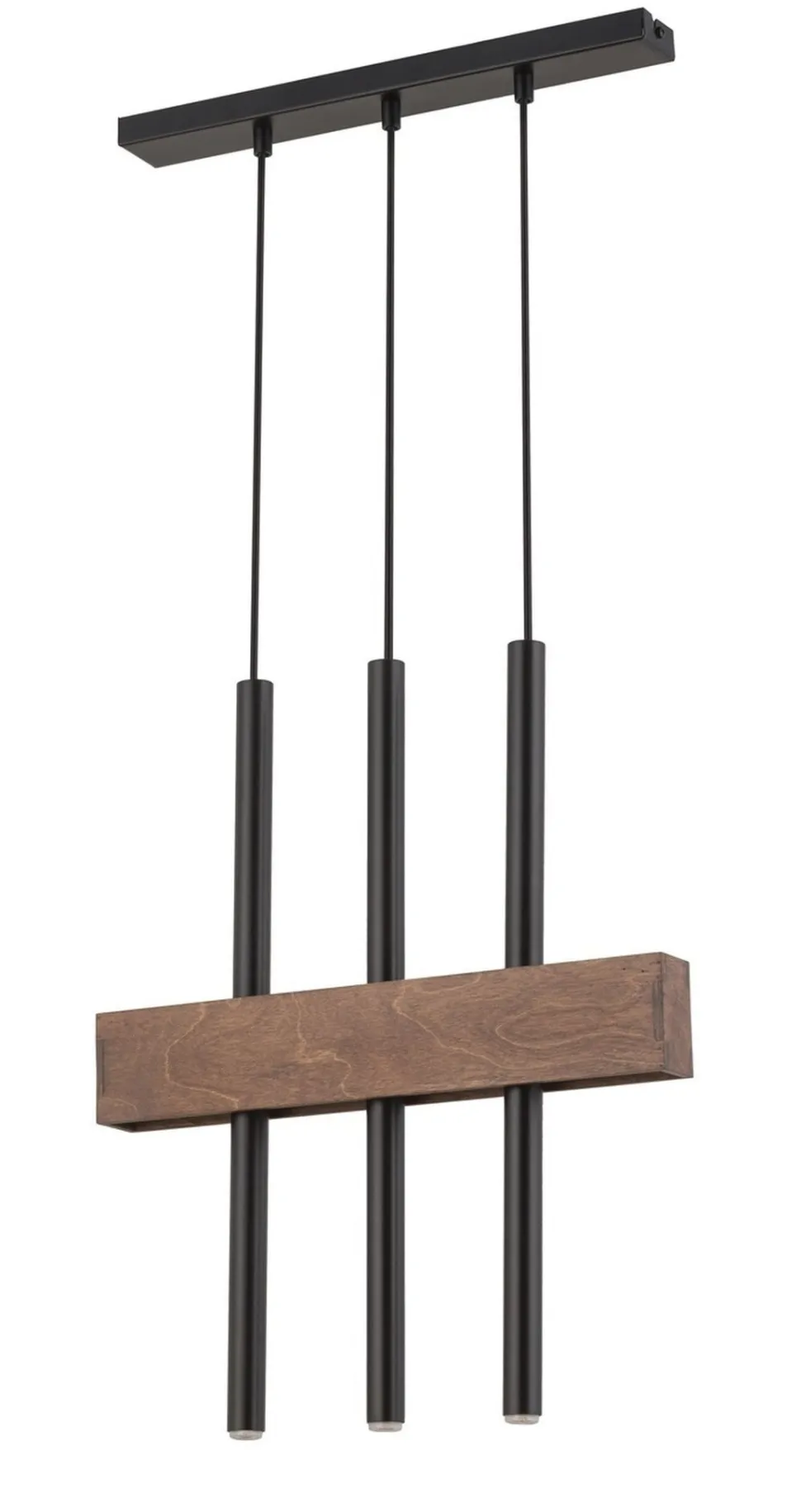 Gemütliche Hängelampe Metall Holz Balken 3-flammig