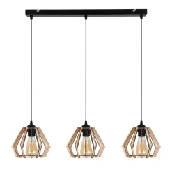 Gemütliche Hängelampe Schwarz Natur Holz E27 70 cm lang