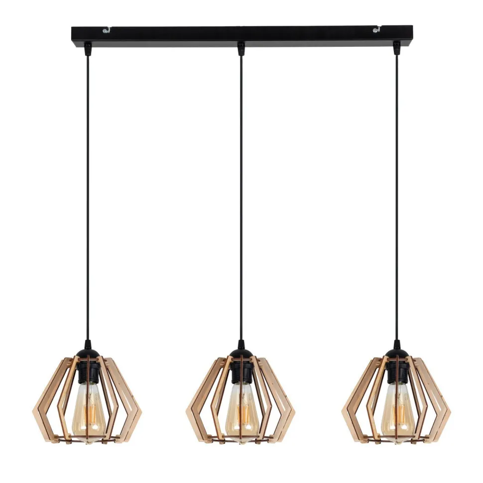 Gemütliche Hängelampe Schwarz Natur Holz E27 70 cm lang