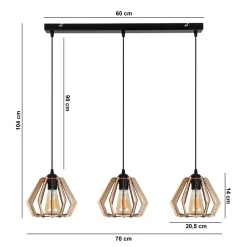 Gemütliche Hängelampe Schwarz Natur Holz E27 70 cm lang