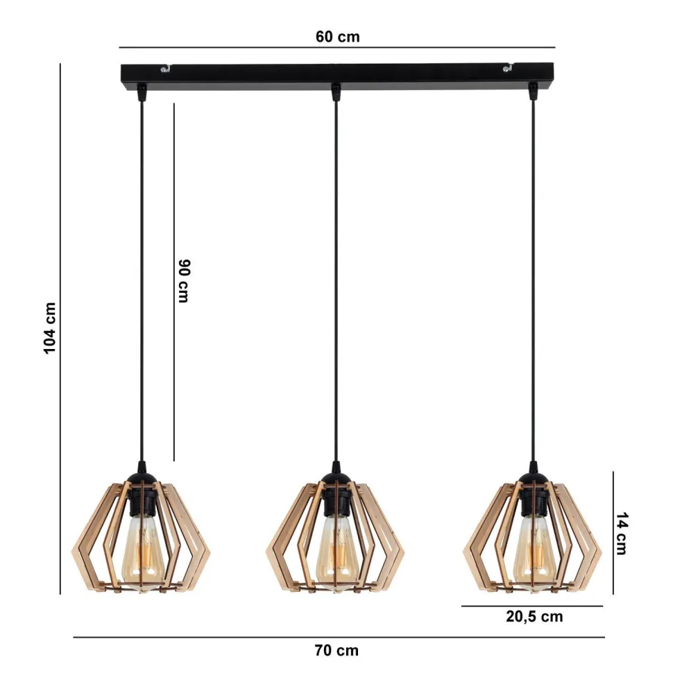 Gemütliche Hängelampe Schwarz Natur Holz E27 70 cm lang