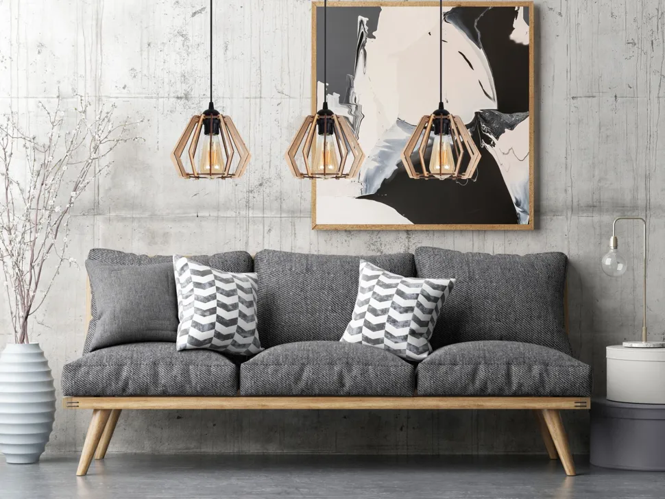 Gemütliche Hängelampe Schwarz Natur Holz E27 70 cm lang