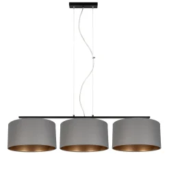 Gemütliche Hängelampe Stoff Grau Gold E27 100 cm lang