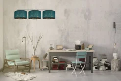 Gemütliche Hängelampe Stoff Grün Muster E27 100 cm lang