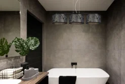 Gemütliche Hängelampe Stoff Graphit Muster E27 L:100 cm