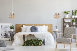 Gemütliche Hängelampe Weiß Natur Holz E27 B:20,5 cm