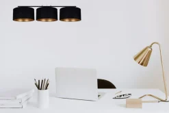 Gemütliche Pendelleuchte Stoff Schwarz Gold E27 100 cm