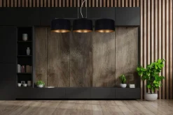 Gemütliche Pendelleuchte Stoff Schwarz Gold E27 100 cm