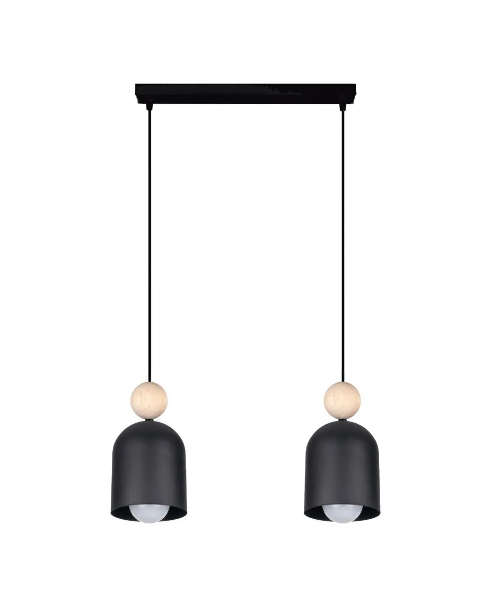 Gemütliche Pendelleuchte Schwarz Metall Holz E27 46 cm