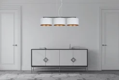 Gemütliche Pendelleuchte Stoff Weiß Gold E27 3-flammig