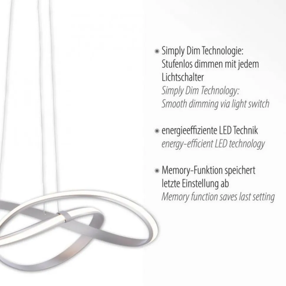Geschwungene LED Pendelleuchte in Stahl 3000 K dimmbar