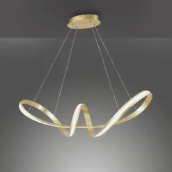 Geschwungene LED Pendelleuchte in Gold L:91 cm dimmbar