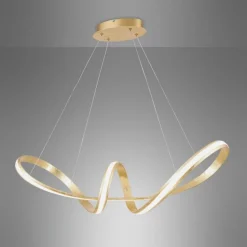Geschwungene LED Pendelleuchte in Gold L:91 cm dimmbar