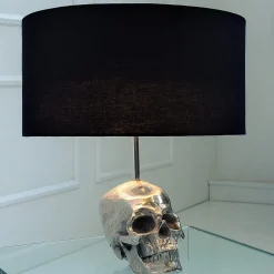 Gothic Tischlampe Modern Totenschädel Silber Schwarz