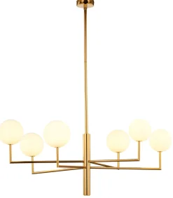 Große Deckenlampe in Gold Weiß Glas Messing G9 L:104 cm
