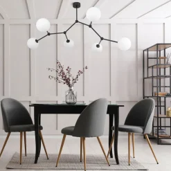 Große Deckenlampe Metall Glas 6-flammig 105 cm lang