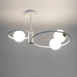 Große Deckenleuchte Weiß Metall Glas B:64 cm G9 Modern