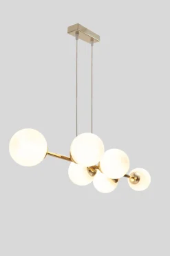 Große Hängelampe blendarm Glas Metall 100 cm E27 Gold