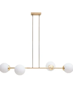 Große Hängelampe blendarm Glas Metall 85 cm E27 in Gold