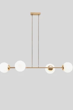 Große Hängelampe blendarm Glas Metall 85 cm E27 in Gold
