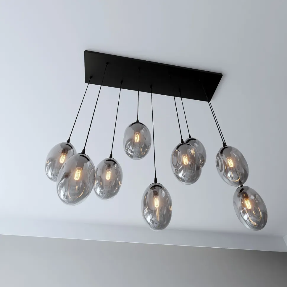 Große Hängeleuchte Glas Schirme9x E14 100 cm dekorativ