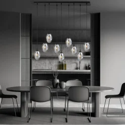 Große Hängeleuchte Glas Schirme9x E14 100 cm dekorativ