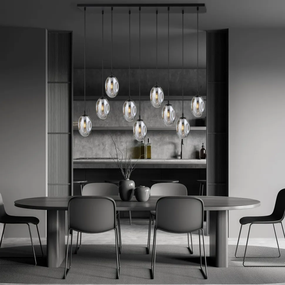 Große Hängeleuchte Glas Schirme9x E14 100 cm dekorativ