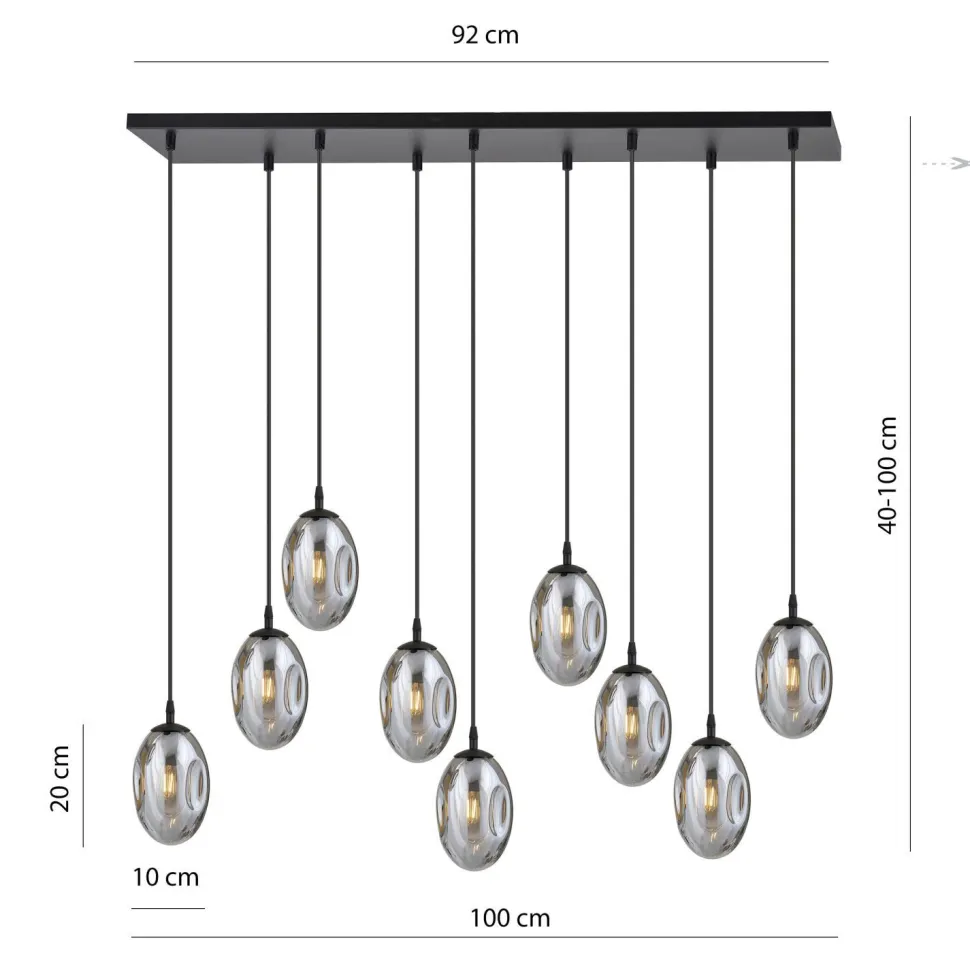 Große Hängeleuchte Glas Schirme9x E14 100 cm dekorativ