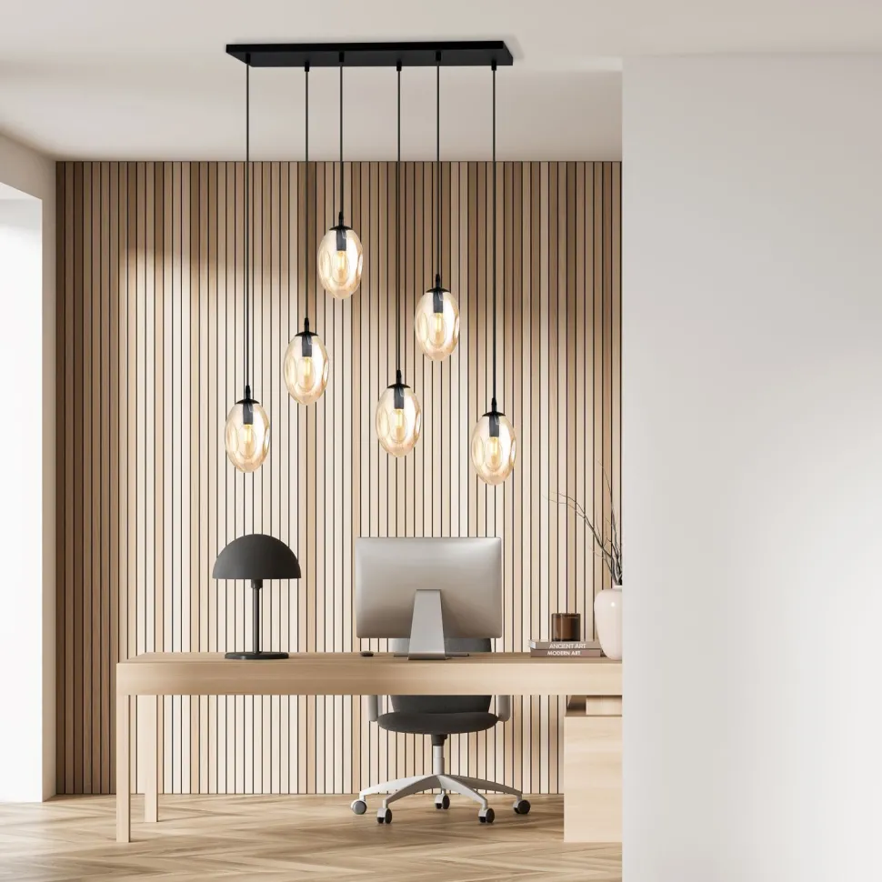 Große Hängeleuchte Glas 6x E14 70 cm länglich CARLU