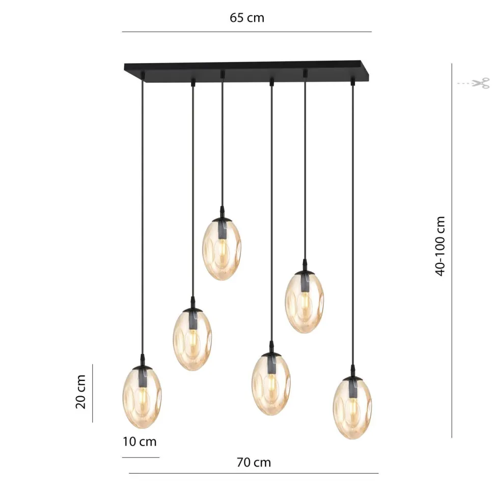 Große Hängeleuchte Glas 6x E14 70 cm länglich CARLU