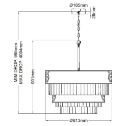 Große Hängeleuchte rund Ø 81,3 cm H: max. 409,4 cm 12x E14
