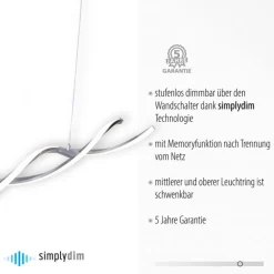 Große LED Hängelampe in Stahl 110 cm 3000 K dimmbar