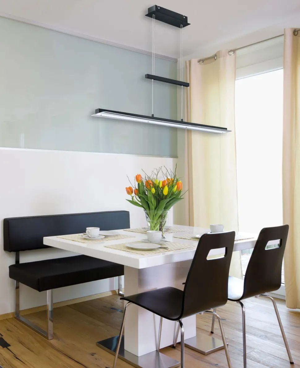 Große LED Hängelampe Metall Glas Touch Dimmer Schwarz