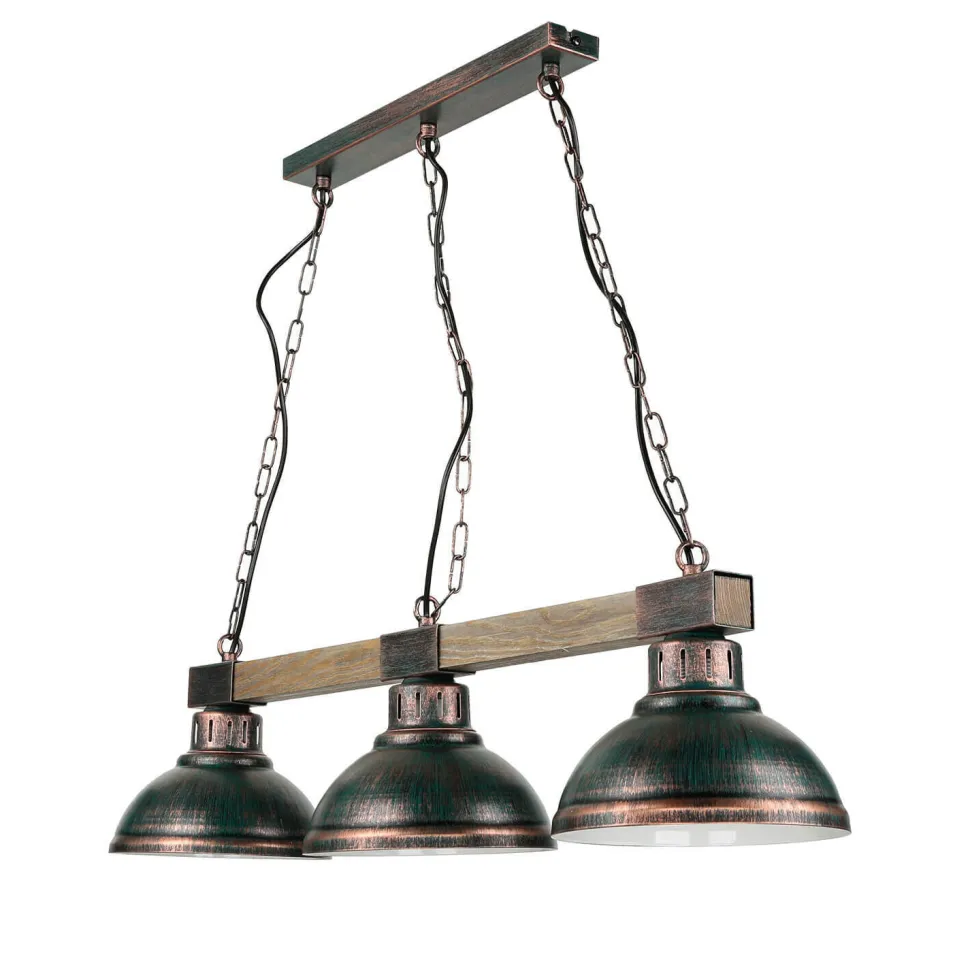 Große Pendelleuchte 3-flmg mit Holz Vintage HAKON