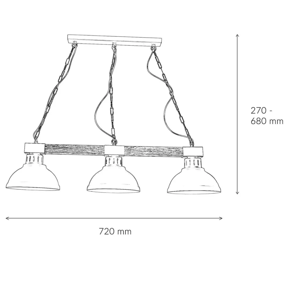 Große Pendelleuchte 3-flmg mit Holz Vintage HAKON