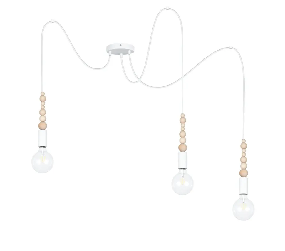 Große Spider Pendelleuchte Holz Metall E27 3-flmg Weiß