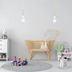 Große Spider Pendelleuchte Holz Metall E27 400 cm Weiß