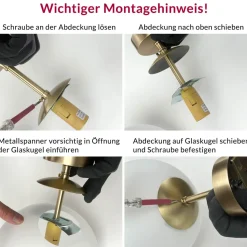 Handgefertigte Hängeleuchte Glas Kugel Echt-Messing