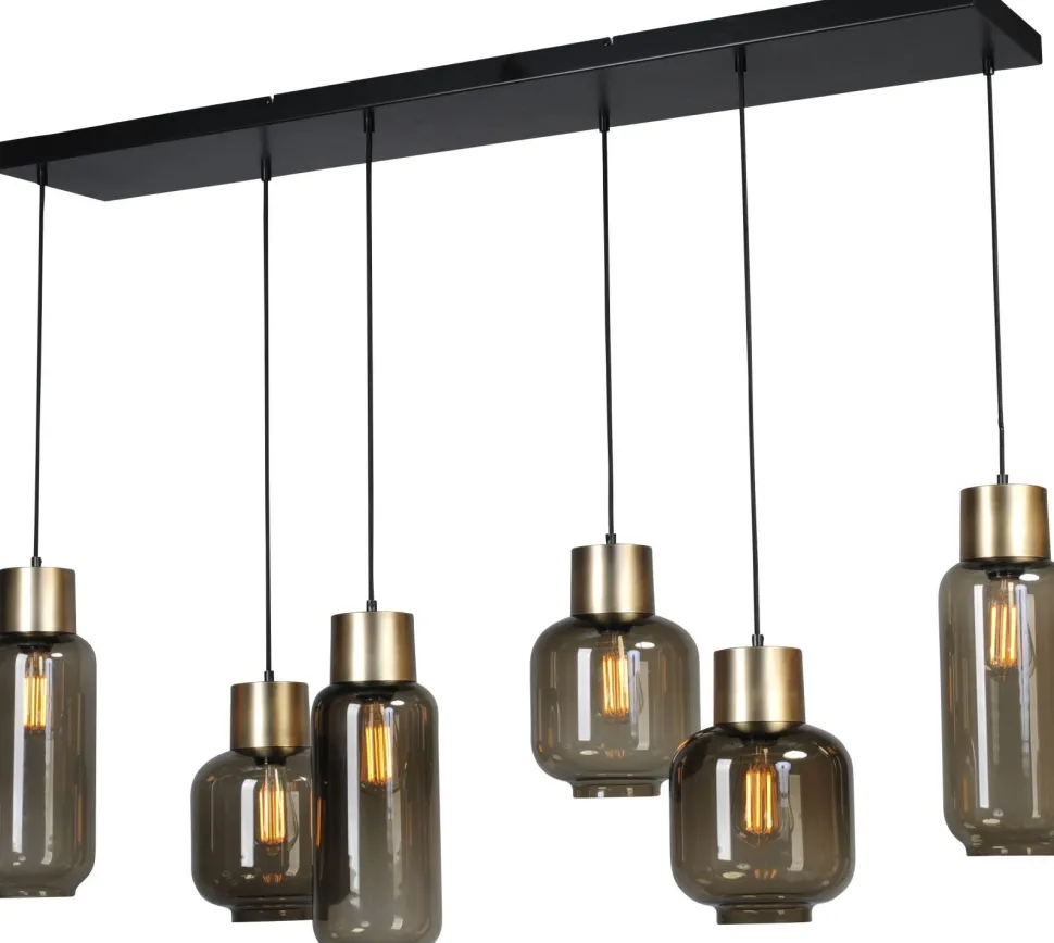 Hängelampe 130 cm lang 6-flammig E27 Glas Metall