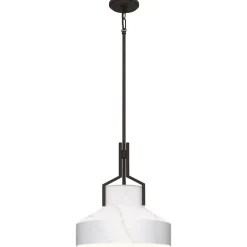 Hängelampe Alabaster Optik D: 37 cm in Bronze Antik Weiß