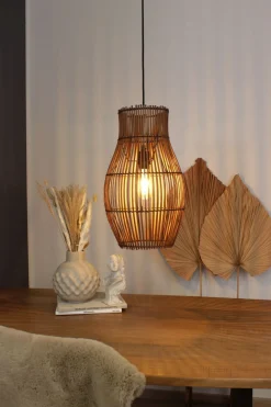 Hängelampe Bambus Natur Schwarz rund Ø30 cm E27 Modern