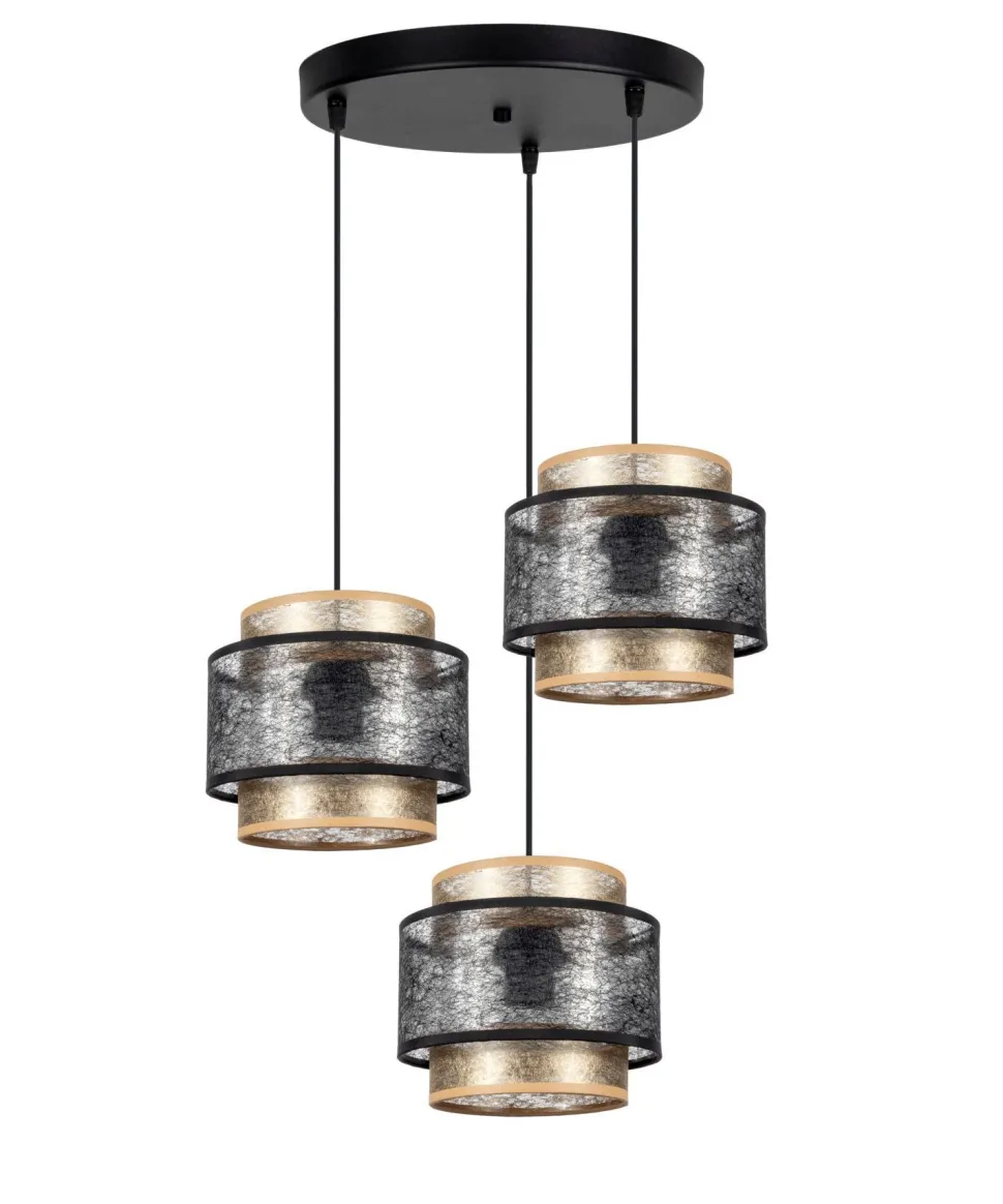 Hängelampe blendarm Schwarz Gold E27 Stoff Ø38 cm rund